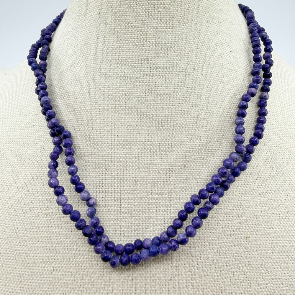 Vintage Dark Purple Blue Round Bead Double‎ Strand Necklace Statement Retro Boho